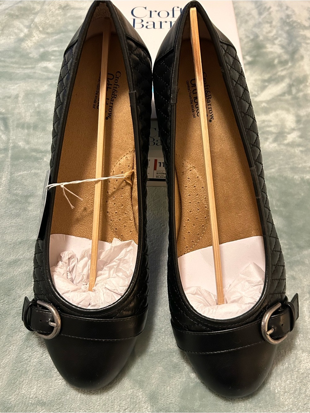 Ortholite Croft & Barrow Black Quilted Leather Ballet Flats Size 11 NIB